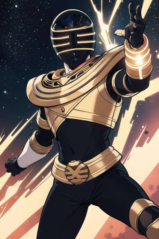 ((masterpiece,best quality)), absurdres,, <lora:Gold_Zeo_Ranger:0.8>, Gold_Zeo_Ranger,  stars and galaxy in background, cinematic composition, dynamic pose,