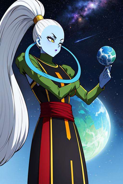 ((masterpiece,best quality)), absurdres,<lora:Vados_DB:0.8>, Vados_DB, solo, ponytail, blue skin,stars and space in background, cinematic composition,