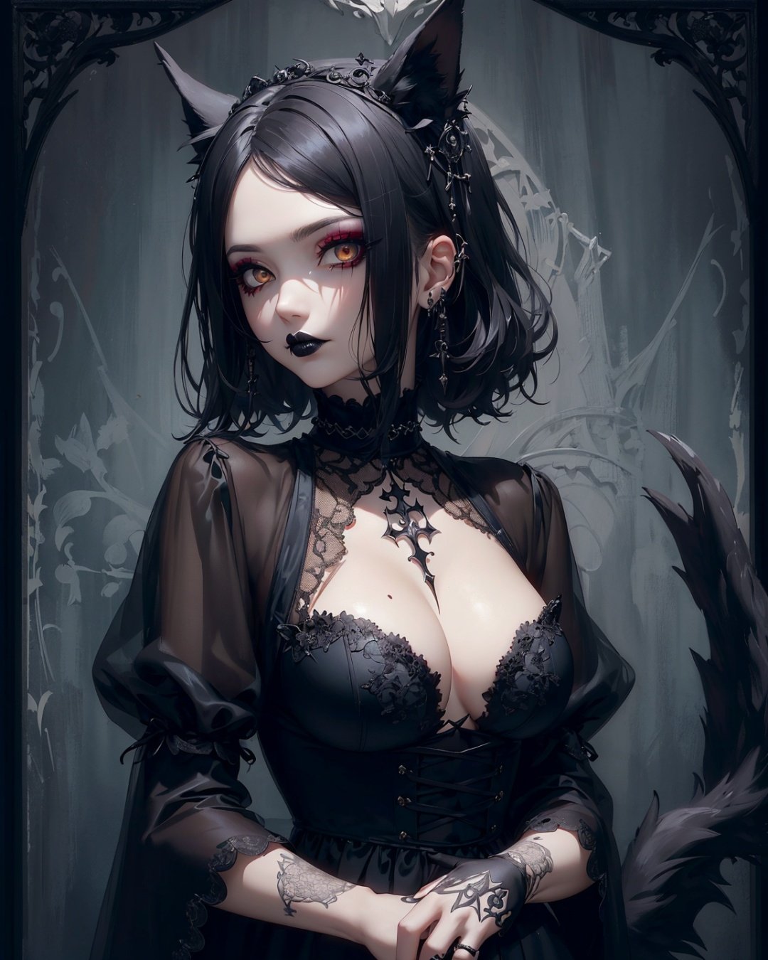 Masterpiece, utra detail, fine detail, tail, gothic background, 8k,magichands, loona, hellhound, loonashorts, loonacroptop, goth girl, goth makeup, ballgown, wearing a ballgown, gothic makeup, goth girl, furry, gothic dress 
