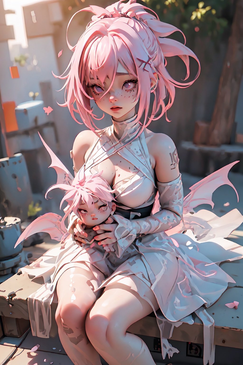 a girl with pink spiky hair, | depth of field, bokeh, | smooth detailed shadows, hyperealistic shadows, (saturated colors:1.2) | (game cg, unreal engine, pixar style), (3d model), style of Dustin Nguyen,shkaristyle