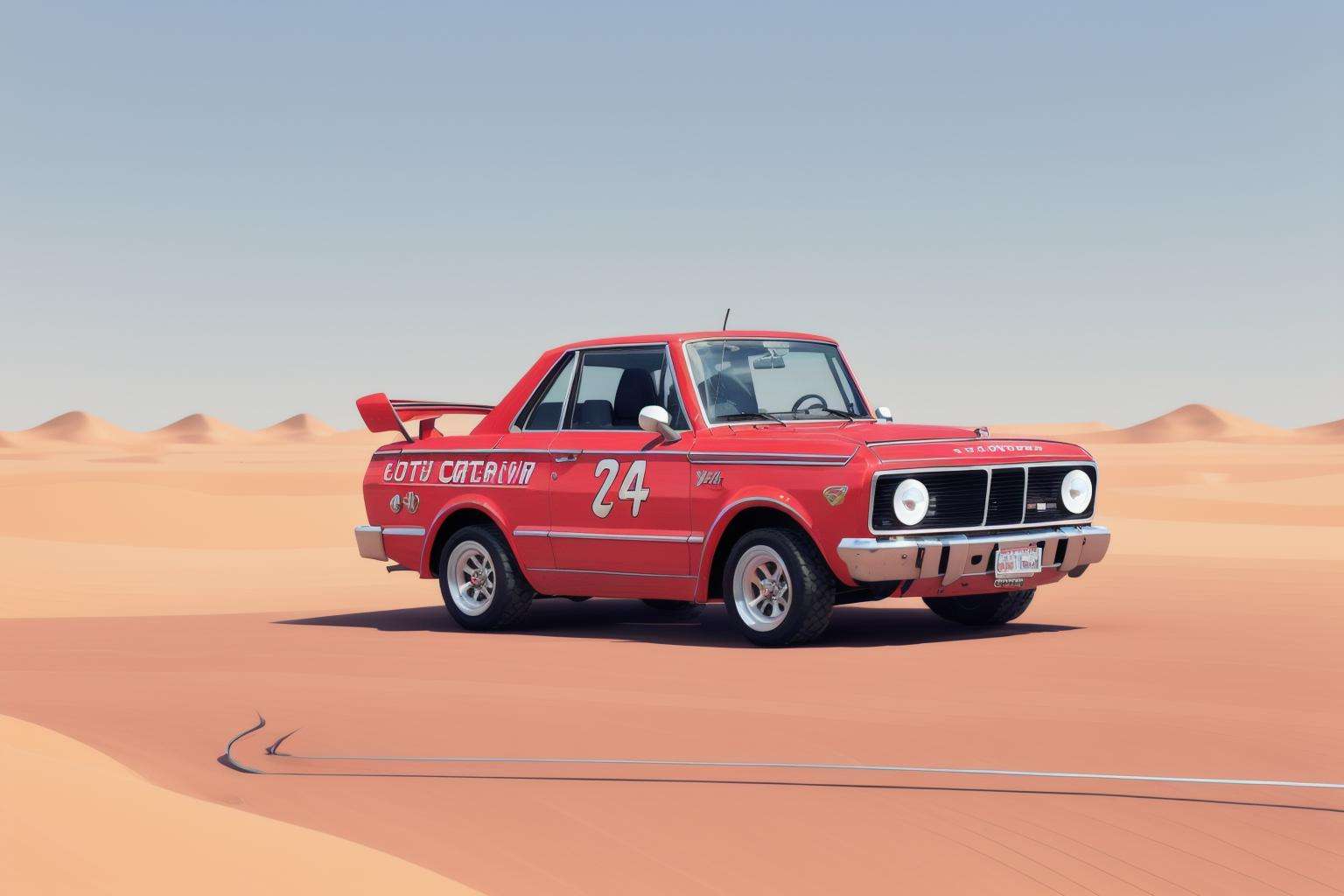 a car drifting in Semi-Arid Desert, motion blur <lora:3DTOTALSTYLEESH_V0.04:0.9>