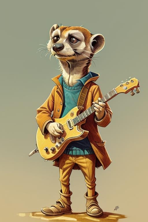 a dressed Meerkat playing guitar in Sugar Cane Plantation <lora:GOTCHA_V0.01:0.4>