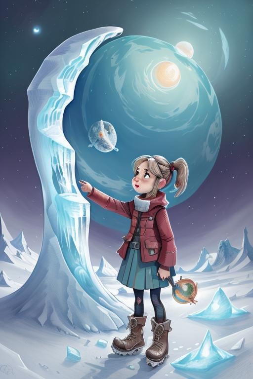 a girl exploring a planet, Ice Shelf <lora:GOTCHA_V0.01:0.4>
