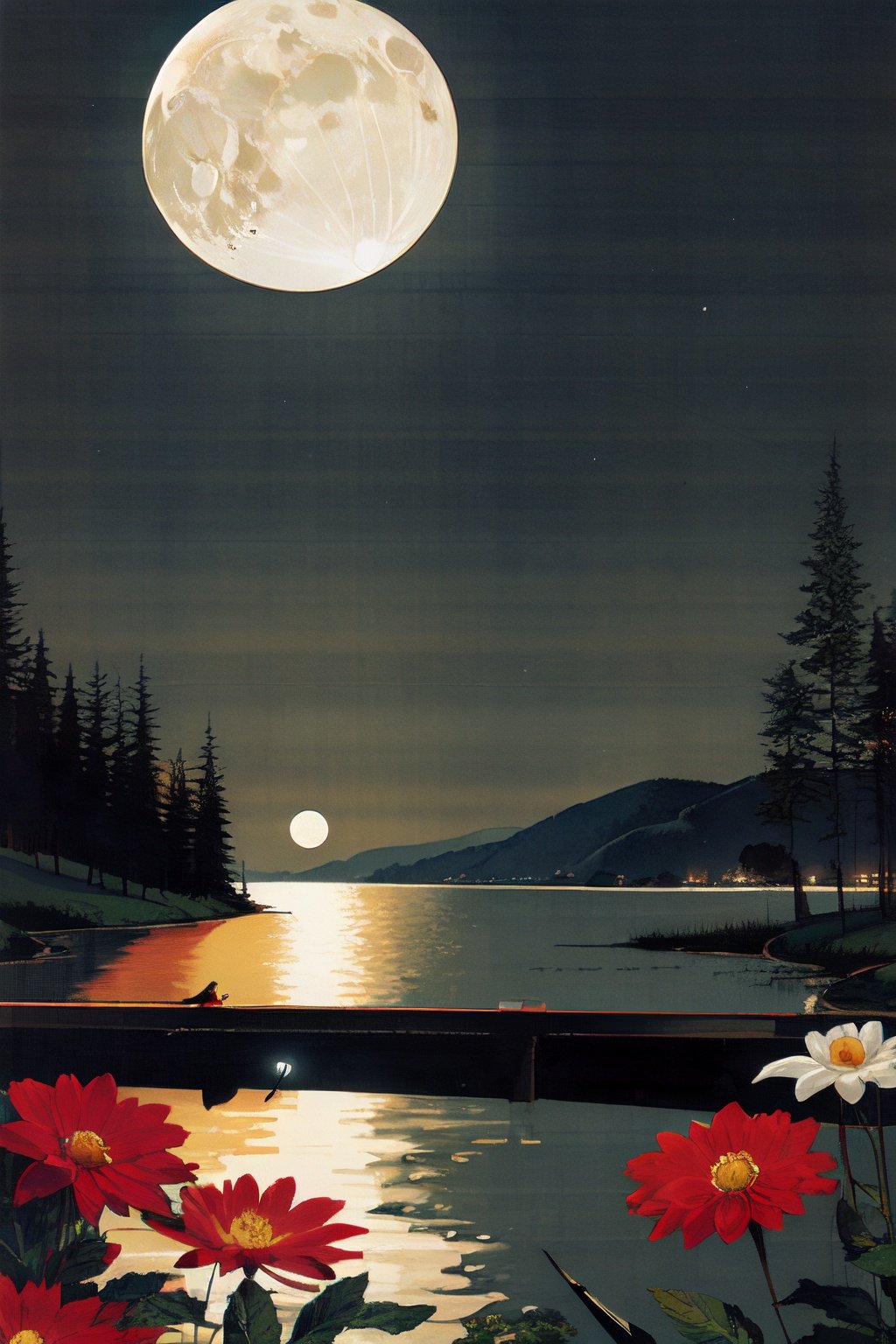 flowers,moon,lake,YTRC