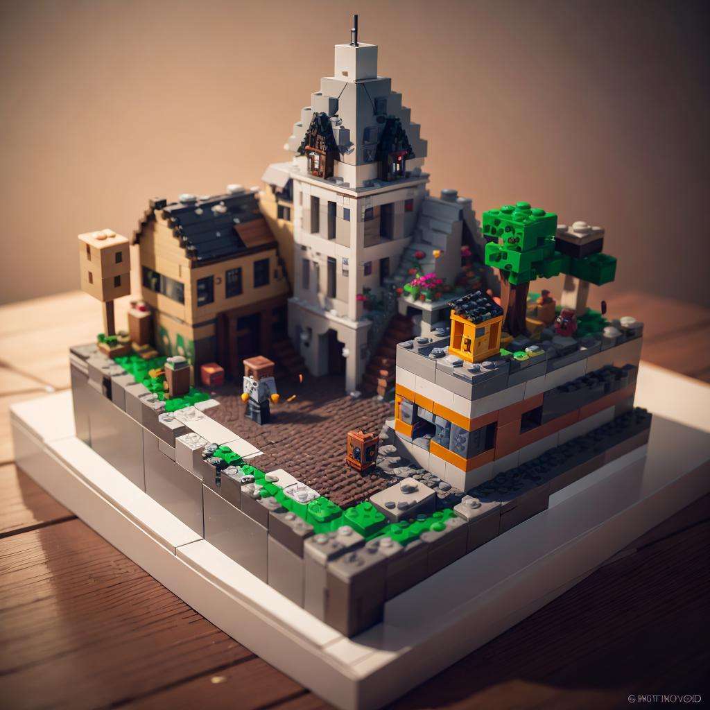 lego, <lora:legody-v10:1>, building, minecraft, tilt-shift, 