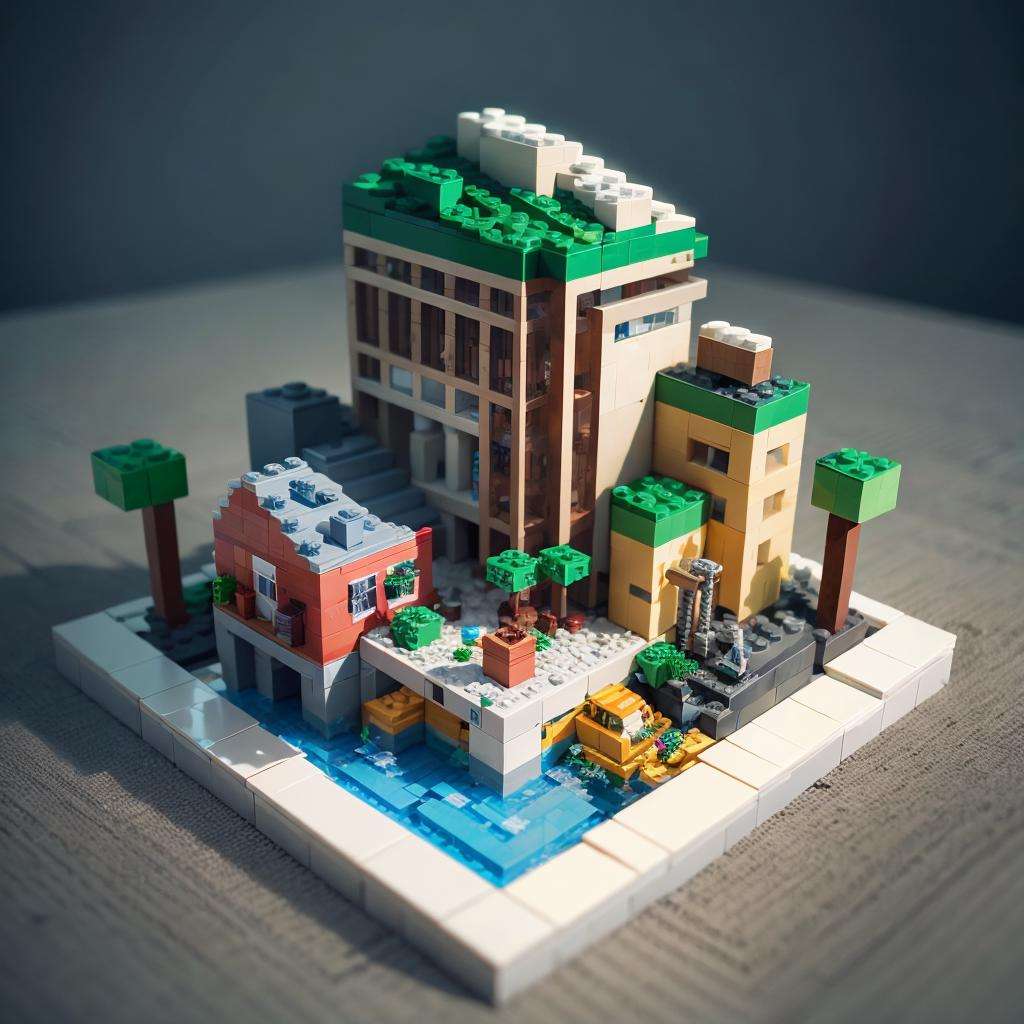 lego, <lora:legody-v10:1>, building, minecraft, tilt-shift, miniature, 