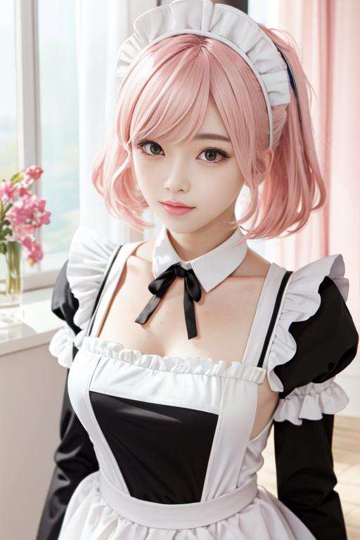 maid_cosplay,  2girl, maid outfit, lesbian, pink hair, pink maid outfit,<lora:maid_cosplay:0.8> 