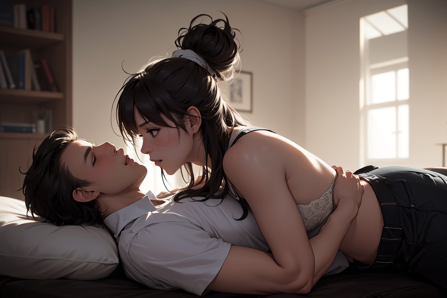 1girl,1boy,lying on person, girl on top,hug, masterpiece, best quality, highly detailed,xtremely detailed,beautiful eyes, HD, 8k,perfect face,best quality, masterpiece, realistic, intricate, highly detailed, , <lora:EMS-11388-EMS:0.8>