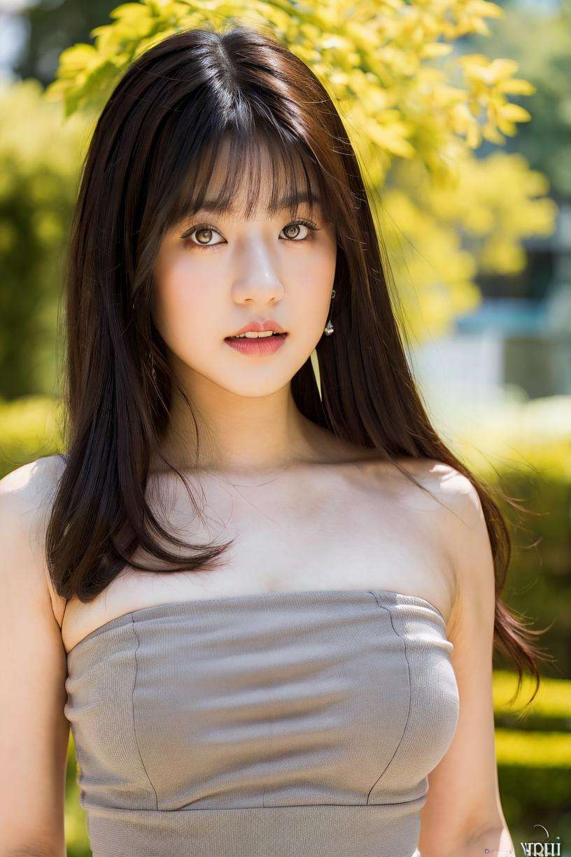 20 years old woman ,((at park)) ,(hair bangs, black medium hair:1.1), (wedding dress), RAW photo, (photorealistic:1.37, realistic), highly detailed CG unified 8K wallpapers, 1girl, ((thick body:1.4)), ((looking at viewer)), (((straight from front))), (HQ skin:1.8) 8k uhd, dslr, soft lighting, high quality, film grain, Fujifilm XT3, ((upper body:1.2)) (professional lighting:1.2) , <lora:vonnyfelicia_v1:0.85> vonnyfelicia