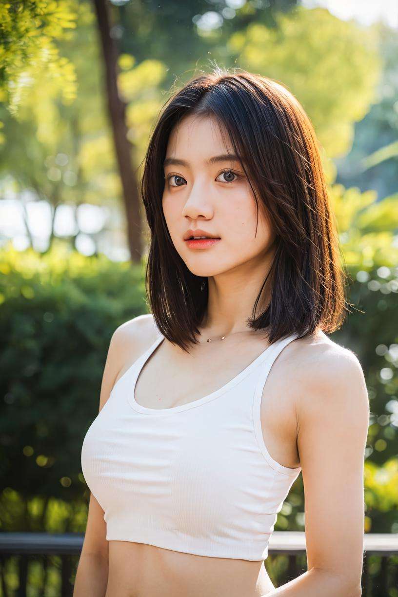 18 years old girl, (((at park))), (white tank top), jeans,  RAW photo, (photorealistic:1.37, realistic), highly detailed CG unified 8K wallpapers, 1girl, ((thick body:0.8)), (clevage, huge breasts:0.8), looking at viewer, (((straight from front))), (HQ skin:1.2, shiny skin), 8k uhd, dslr, soft lighting, high quality, film grain, Fujifilm XT3, (upper body:0.4) (professional lighting:1.6) ,  <lora:lordkayes_v1.0:0.9> lordkayes