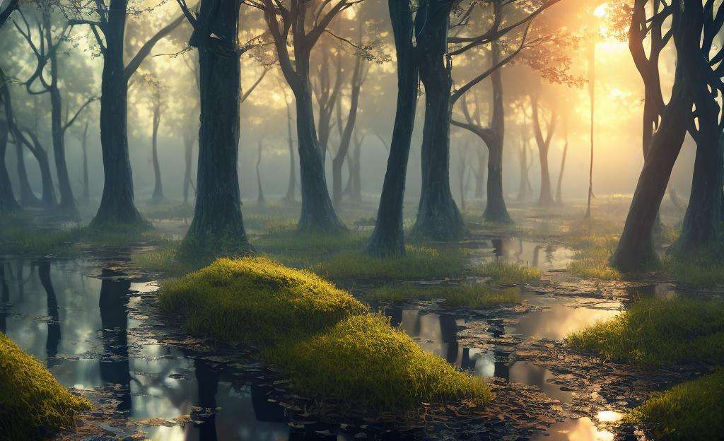 Analog style, ChromaV5, nvinkpunk,(extremely detailed CG unity 8k wallpaper), A Landscape of a murky and ominous swamp, the water is still and dark, the trees are twisted and gnarled, with moss hanging from the branches, a thick mist hangs in the air, the feeling of unease is palpable, oil paiting, award winning photography, Bokeh, Depth of Field, HDR, bloom, Chromatic Aberration ,Photorealistic,extremely detailed, trending on artstation, trending on CGsociety, Intricate, High Detail, dramatic, art by midjourne