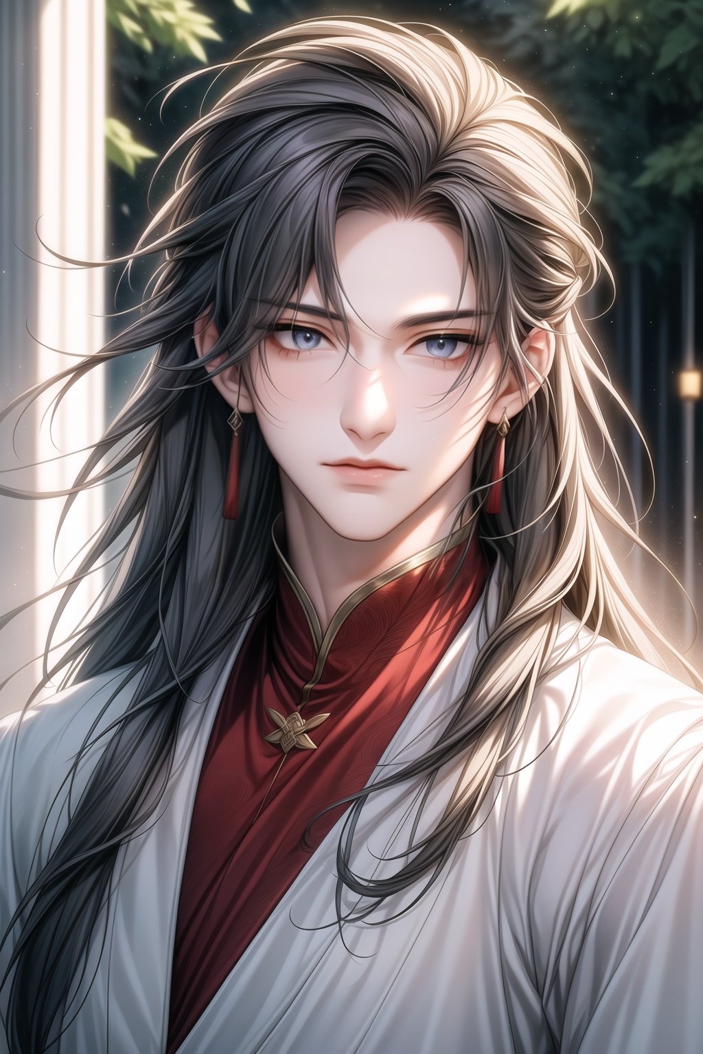 1boy,men in china in tang dynasty,wear a white coat,wizards' gown,flowing hair,(((up body))),(protrait),long hair,mash,grey eyes,<lora:suchdan:0.4>,(masterpiece:1,2),best quality,masterpiece,highres,original,extremely detailed wallpaper,perfect lighting,(extremely detailed CG:1.2),<lora:调细节添加-2-2修手detail tweaker:1.0>