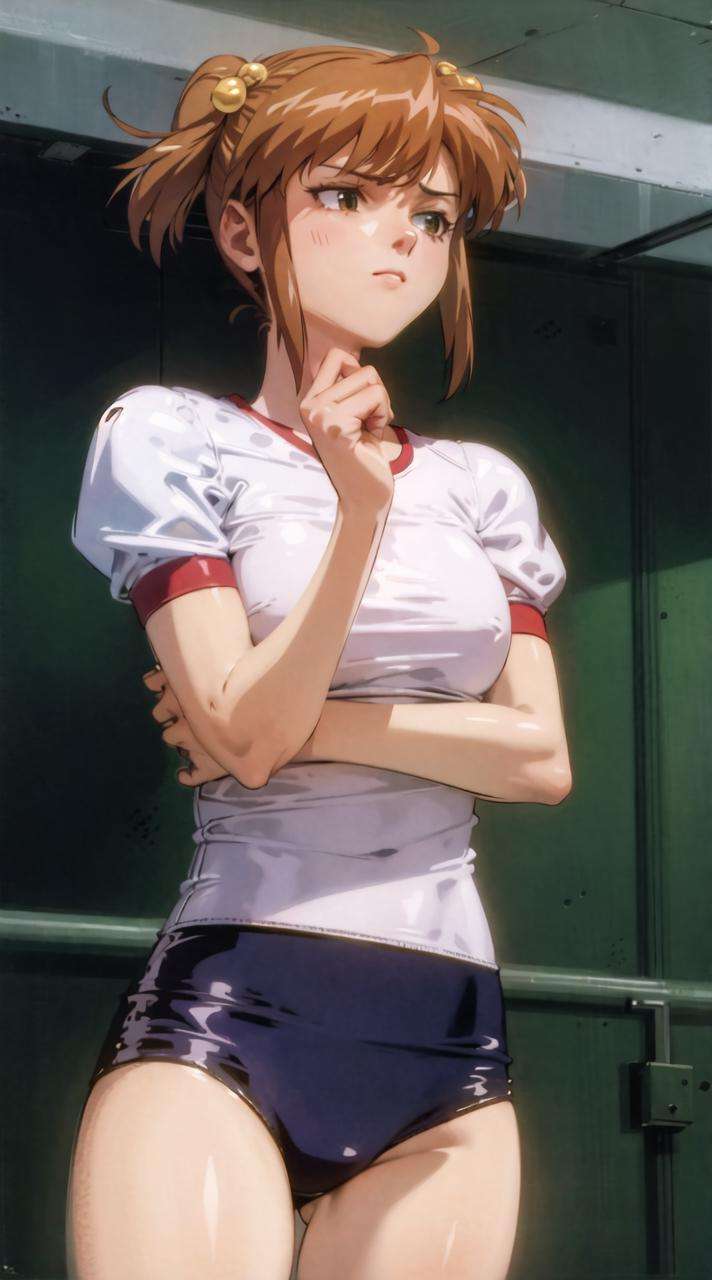 masterpiece, best quality, 1girl, <lora:ibarazaki_emi_v0.1:1>, ibarazaki_emi,  <lora:agentAikaStyle_v10:1>, gym uniform, retro artstyle, 1990s \(style\), highly detailed