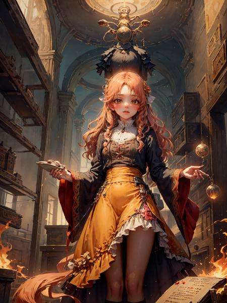 highly detailed, Classicism Art, glimmering transformation, Luminous trails, most beautiful artwork in the world, dslr, Awe-Inspiring Ginny Weasley, Cooper, wearing [Empire:German:6] Ukrainian vyshyvanka, Spirals, Charcoal and deep yellow splash, pixiv