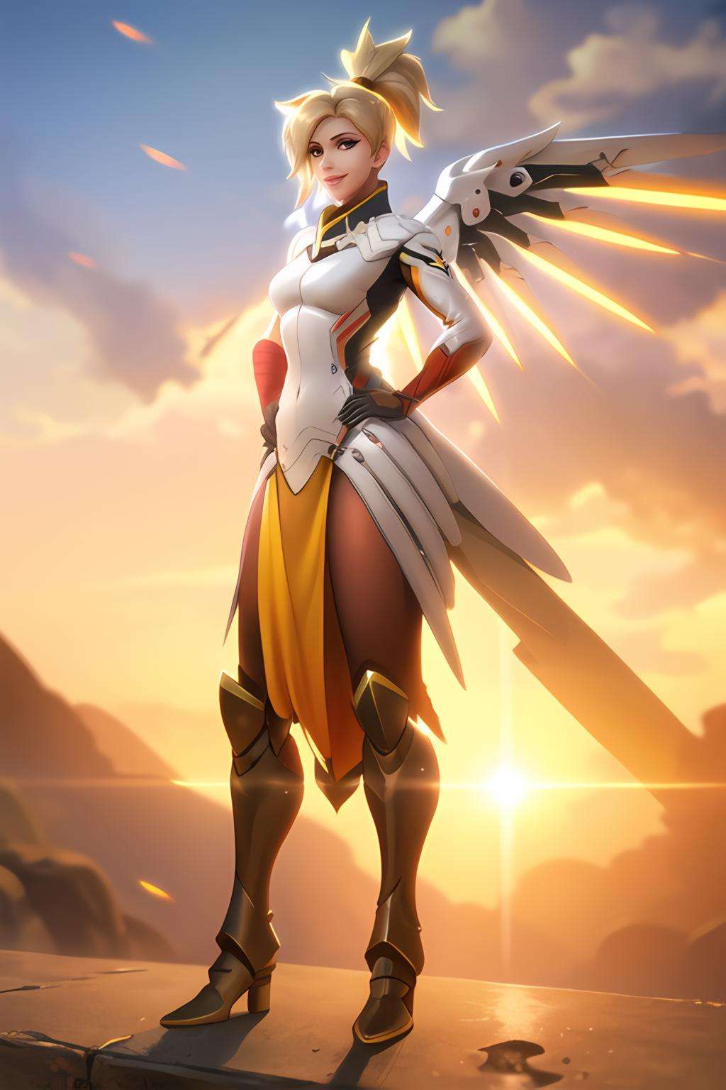 mercy, bodysuit, arm, gloves, long sleeves,<lora:mercy:0.7>, best quality