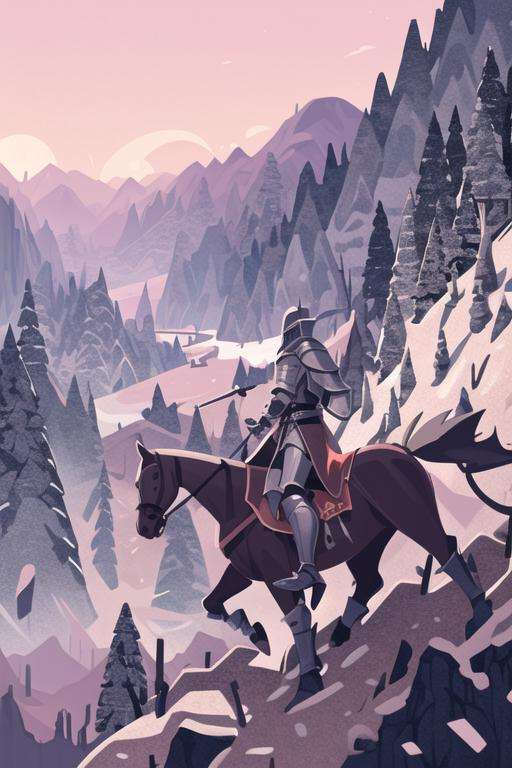 medieval knight, mature, leather armor, mountains, best quality, <lora:vectorL:1>, vectorstyle