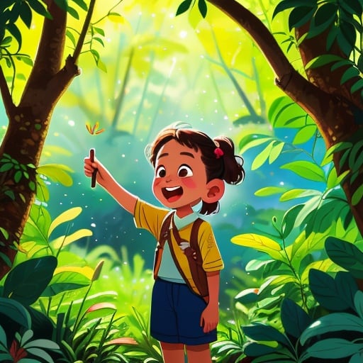a Thai girl happy in a forest Colombia,  <lora:COOLKIDS_V2:1>