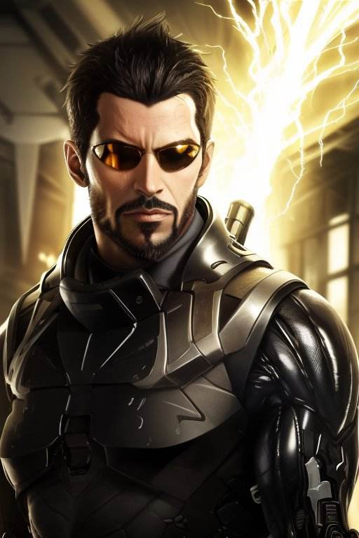 (masterpiece, top quality, best quality, official art, beautiful, detailed, aesthetic:1.2), <lora:adam_jensen-20:0.7>, Deus-Ex-Mankind-Divided-0019.txtjensen_dx, solo, black hair, gloves, upper body, sunglasses, beard, mustache, electricity, cyborg, realistic, Absurdres, hdr, ultra detailed illustration, extremely detailed face, RAW photo, skin pores, trending on deviantart,