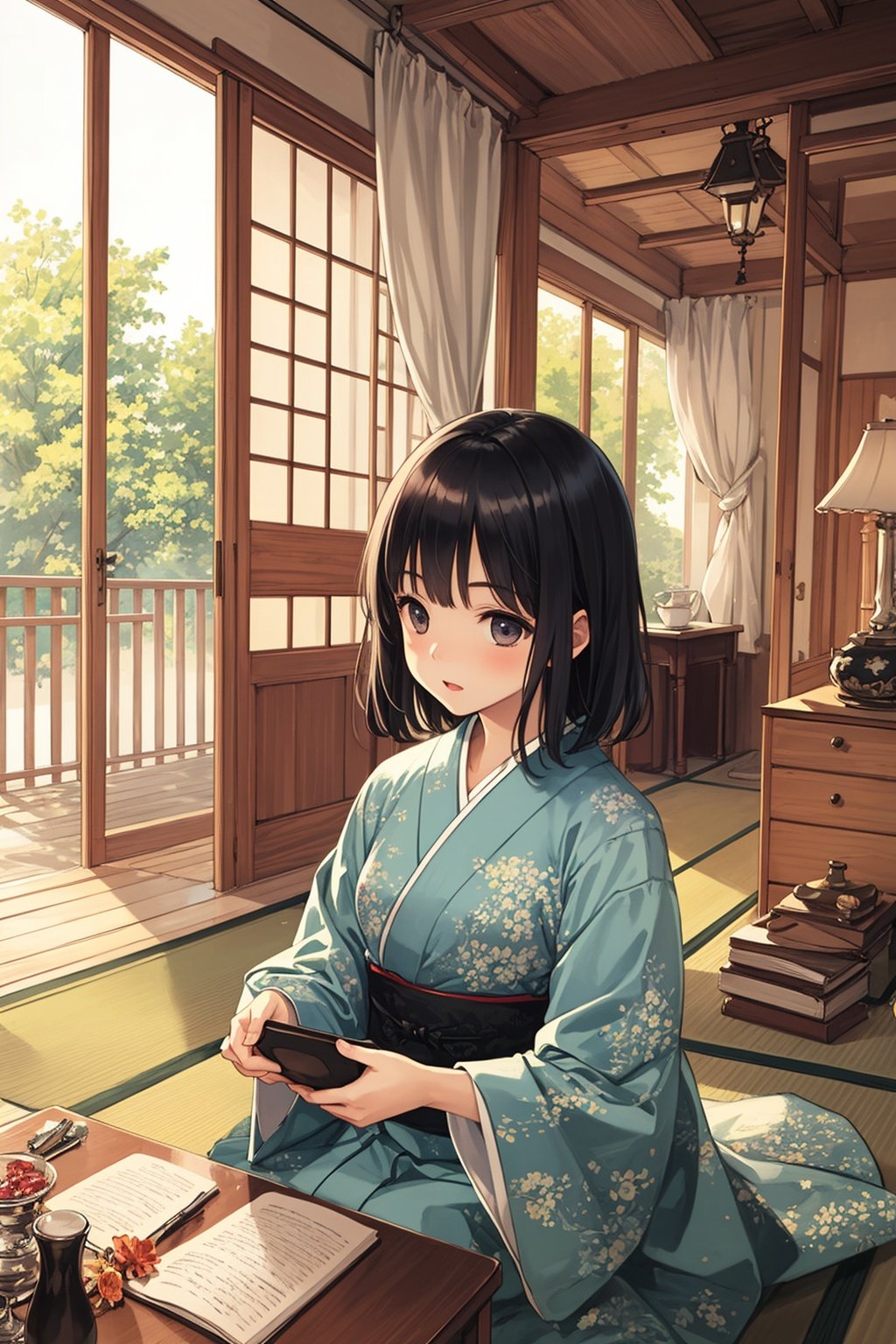 ,(((masterpiece,best quality))),((good structure,Good composition,good atomy)), ((clear, original,beautiful)),1girl,girl, japanese clothes,indoors,japanese clothes,