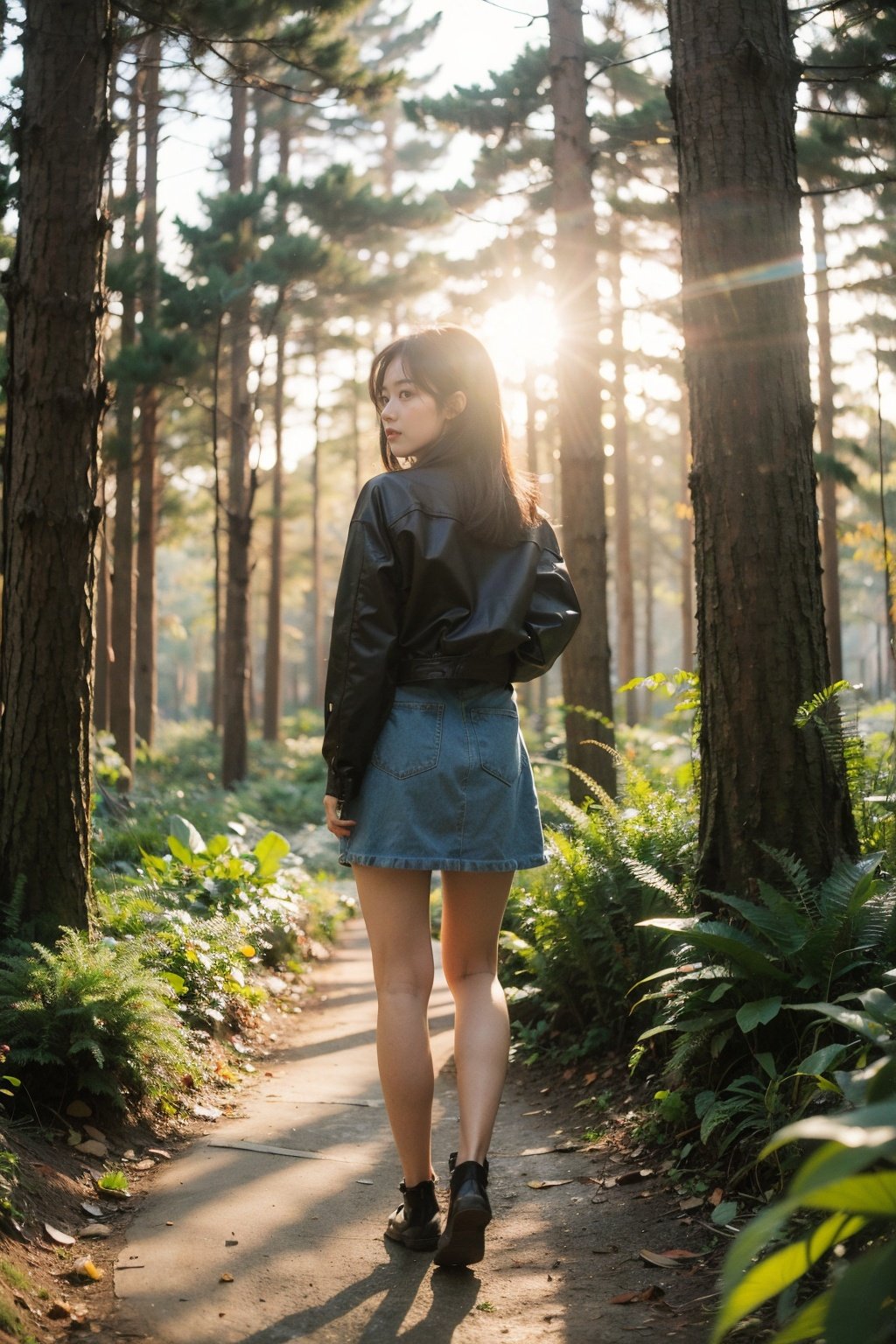 Best Quality,Masterpiece,Ultra High Resolution,(Realisticity:1.4),Original Photo,Cinematic Lighting,1Girl,full body,forest,sunshine,backlighting,