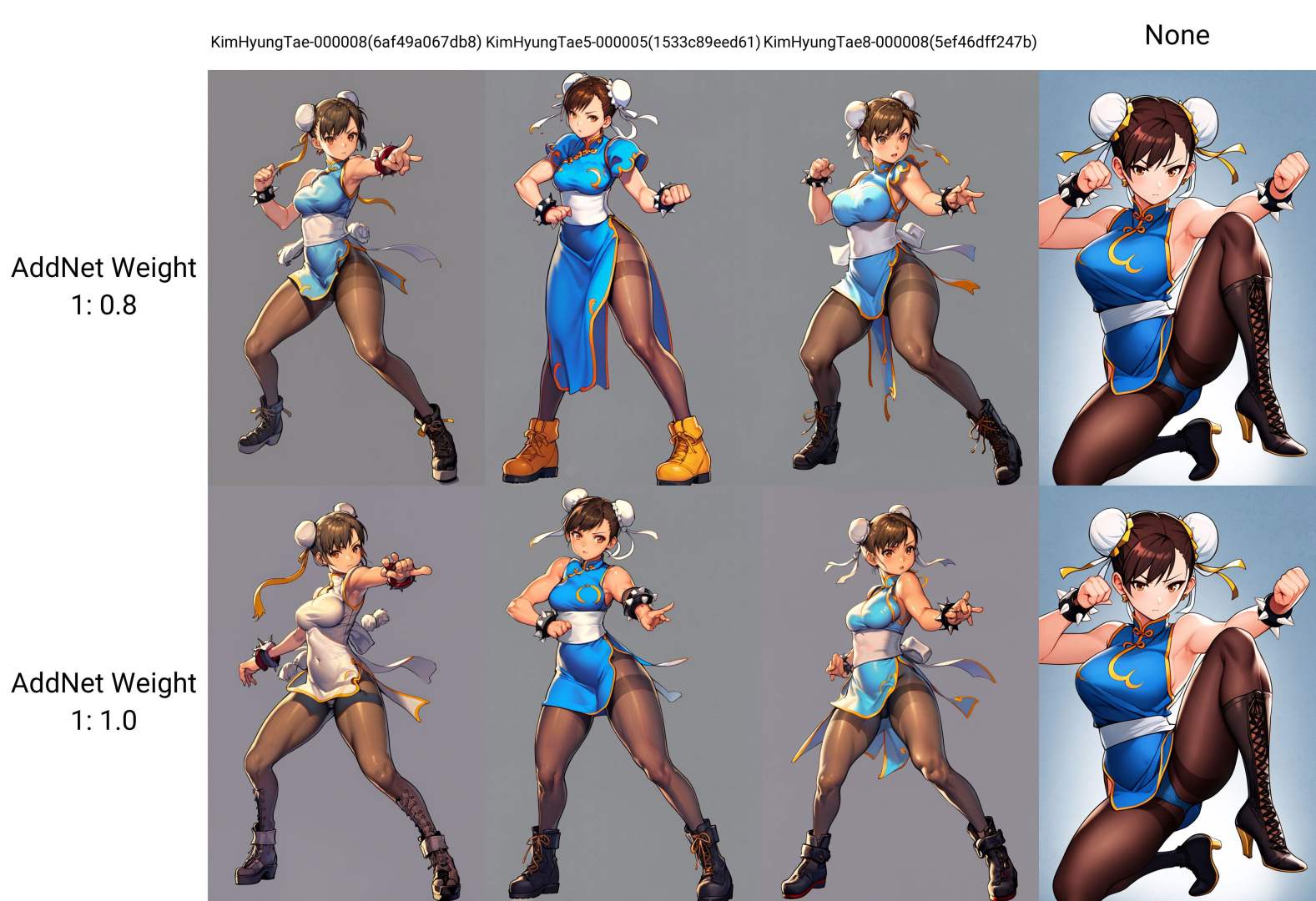 masterpiece, beautiful, 1girl, Chun li, street fighter, boots, bracelet, brown eyes, brown hair, brown pantyhose, bun cover, blue china dress, chinese clothes.  cross-laced footwear, double bun, dress, fighting stance, full body, hair bun, jewelry, pantyhose, pelvic curtain, sash, short hair, solo, spiked bracelet, spikes, blue dress, dojo background