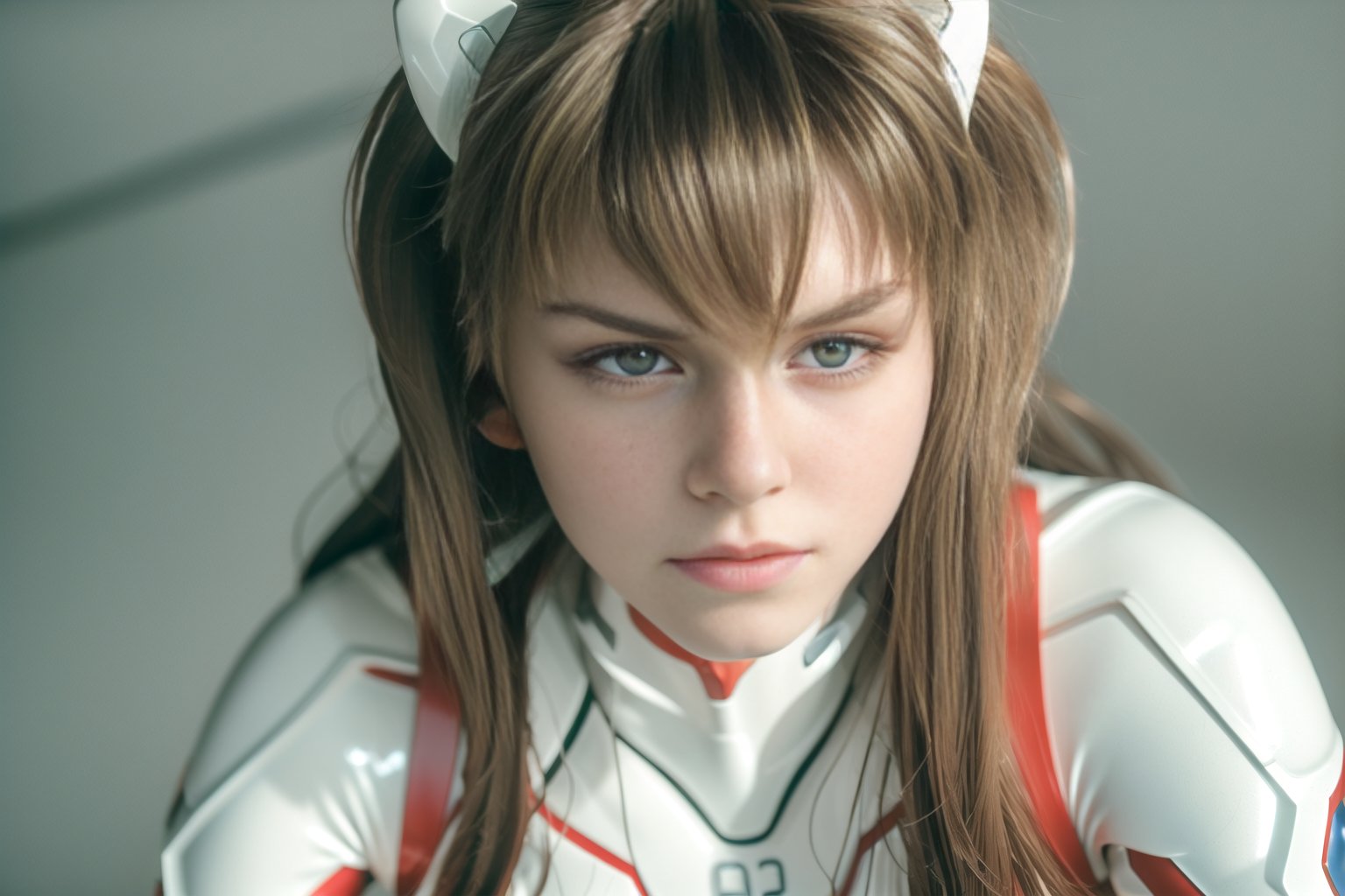 analog style, modelshoot style, portrait of shirogane, close up, feminine, epic (photo, studio lighting, hard light, sony a7, 50 mm, matte skin, pores, colors, hyperdetailed, hyperrealistic), white plugsuit  <lora:ShiroganeAsuka:0.9>