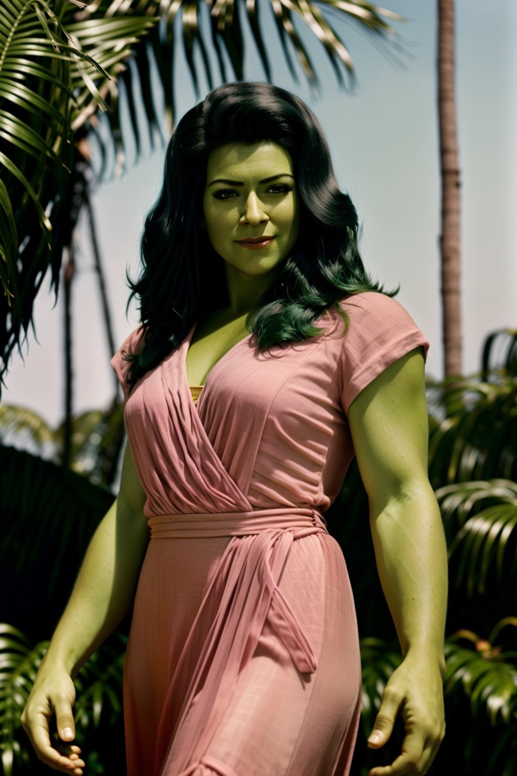 analog style, modelshoot style, A 1930s professional photograph of shehulk, ((detailed face)), (High Detail), Sharp, 8k, ((bokeh))  <lora:Shehulk:1>