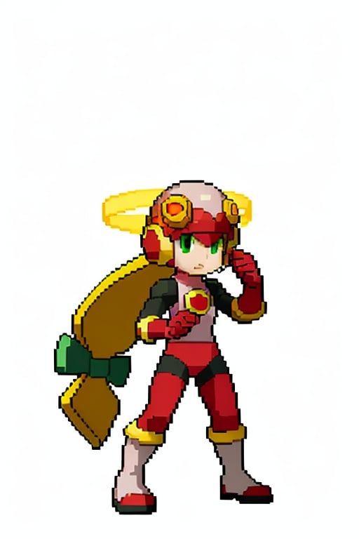 (white background:1.4),simple background,<lora:pixel_f2:0.5>,pixel,pixel art,1girl, rollexe, helmet, long hair, blonde hair, green eyes, bodysuit, gloves, solo, standing <lora:Rollexe:1>