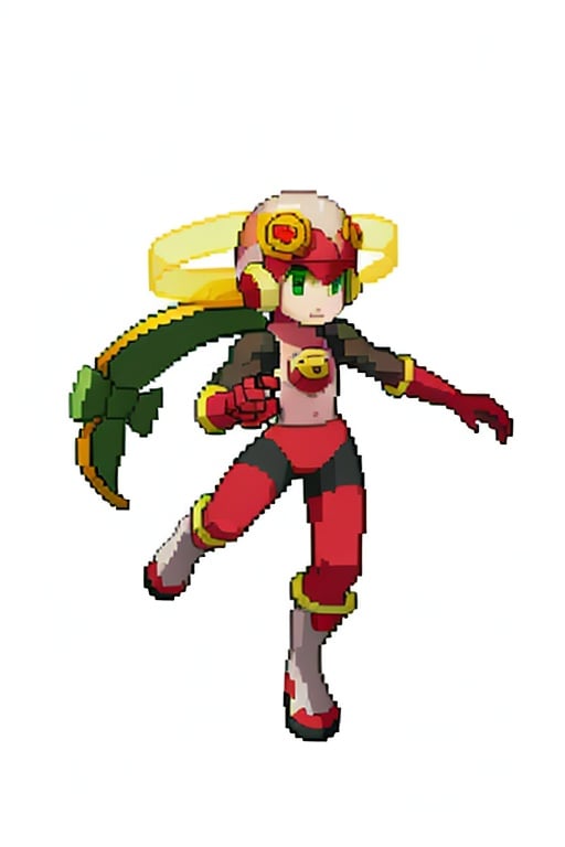 (white background:1.4),simple background,<lora:pixel_f2:0.5>,pixel,pixel art,1girl, rollexe, helmet, green eyes, bodysuit, gloves, solo, standing <lora:Rollexe:1>