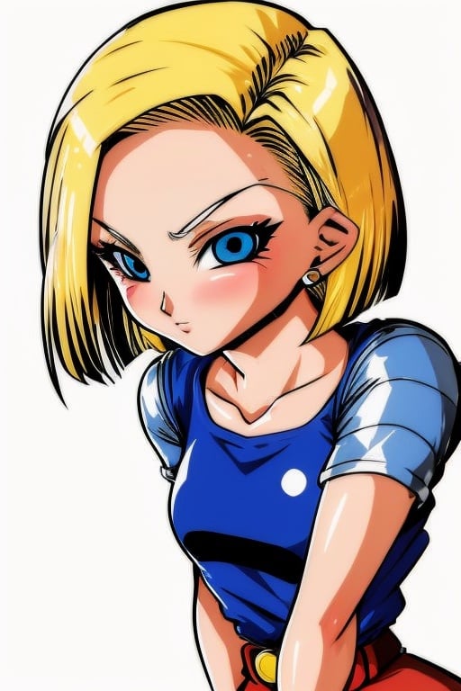 1girl, solo, android 18, blonde hair, blue eyes, short hair,