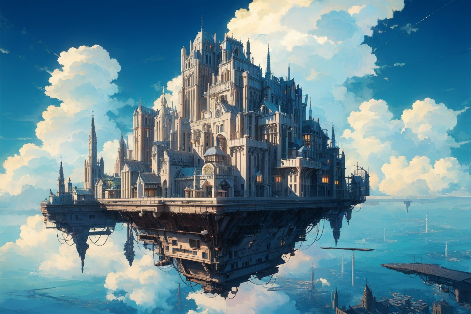 sky city,building floating on air,   , (((masterpiece,best quality))),((good structure,Good composition,good atomy)), ((clear, original,beautiful)),