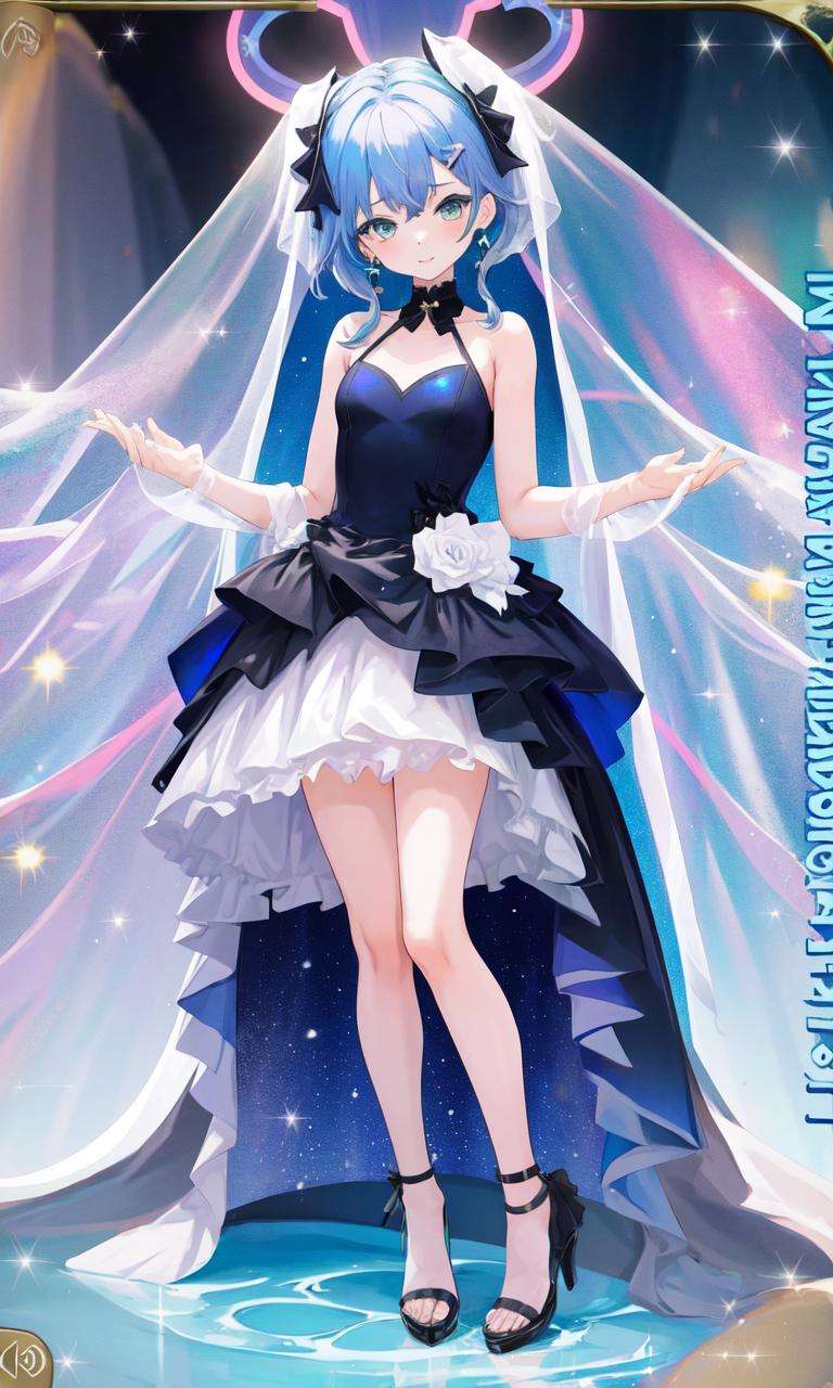 <lora:FumioTest2:1>, 1girl, small dress, blue hair, full body, 