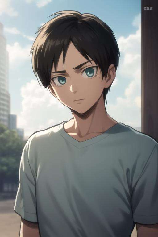 masterpiece, best quality, high quality, 1boy, solo, male focus, looking at viewer, upper body, <lora:eren_yeager:0.82>, eren_yeager,