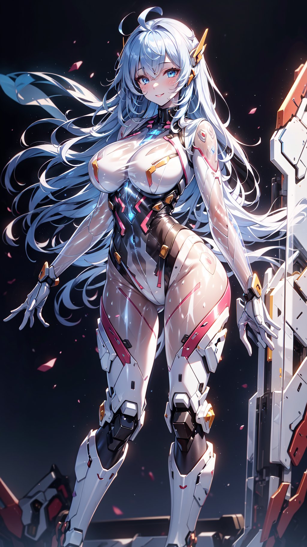 Full body:1, (Masterpiece), (Best Quality), (Extremely Detailed), Illustration, (High Resolution), High Quality, ((dynamic photo angle)), dynamic perspective,


((huge breasts)),(extremely huge breast), (wide hips), small waist, tall girl, voluptuous body, fitnes, pale skin, ((long hair)), (voluptuous girl), fitness girl, muscle girl


((Standing)) dynamic and sexy pose, dynamic pose, dynamic image, (sexy position, lewd position:1), tall girl, long legs

 
mechanical, cowboy shot, (translucent skin:1.5), leotard ,((biue bodysuit:1.5)), mecha girl, mecha dragón girl, sexy mecha girl:1, erotic mecha, (( mecha armor suit)),


(long hair, ahoge, blue hair), smile, blue eyes,helmdef,mecha