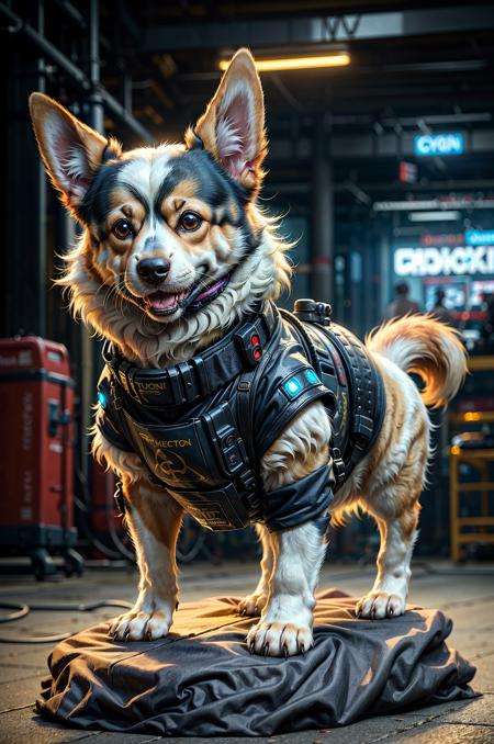 a cybernetic machine dog (corgi), cyberpunk