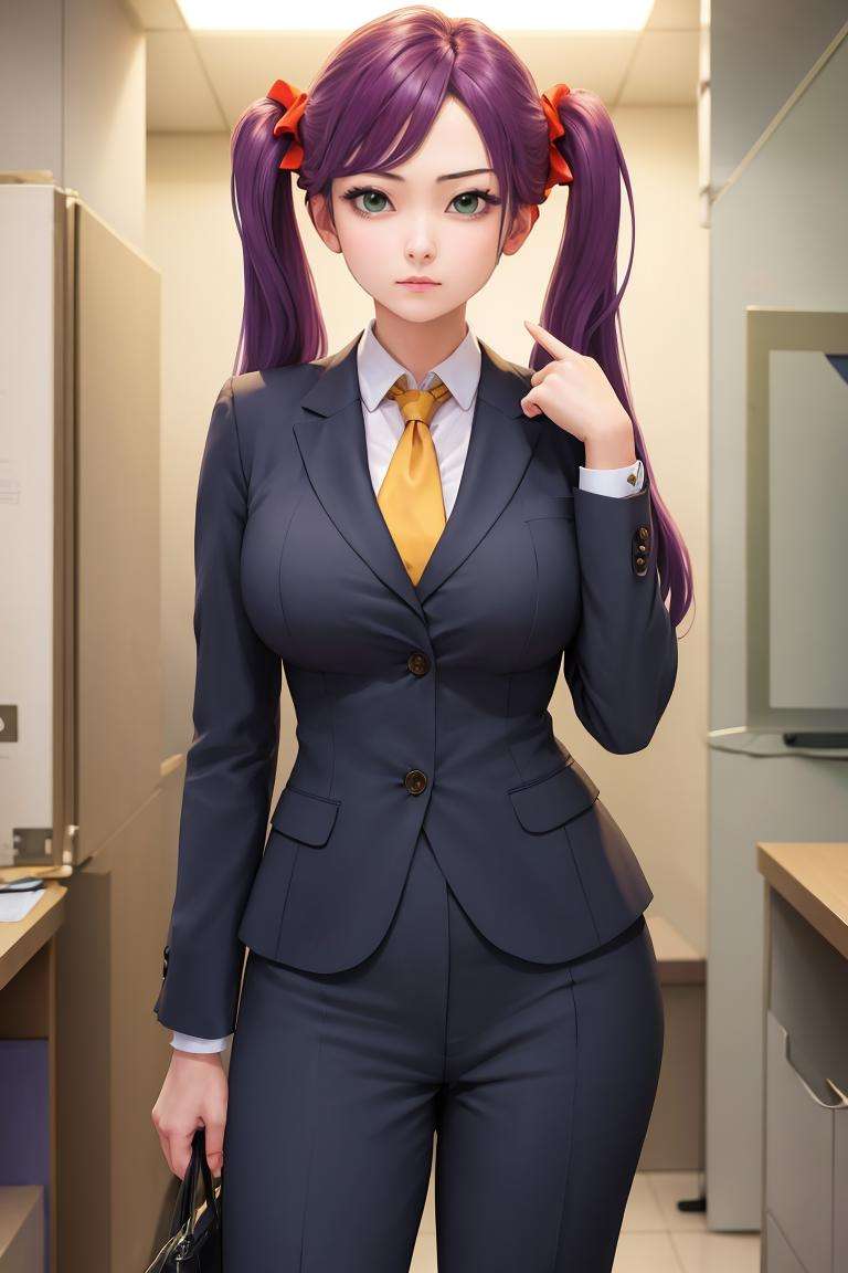 best quality, masterpiece, 1girl, solo, standing, <lora:reco-mushihimesama-richy-v1:1>, reco, suit, office lady, 