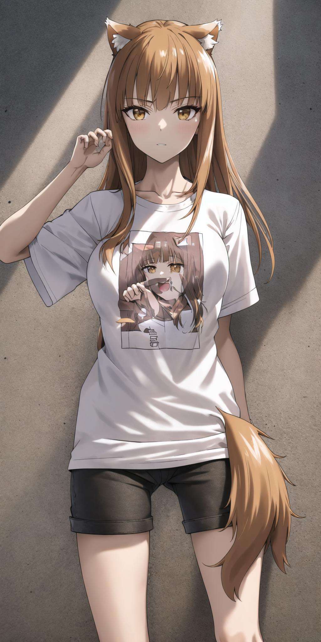 masterpiece, best quality, holo, shirt <lora:Holo_841507:1>