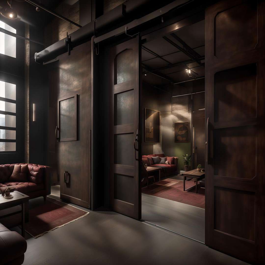 (masterpiece),(high quality), best quality, real,(realistic), super detailed, (full detail),(4k), a room with a couch, chair, table and a large window with a view of a city outside, door, no_humans, scenery, window, <lora:XSarchitectural_33WoodenluxurystyleV2:1>