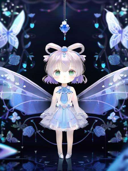 (masterpiece), best quality, (wallpaper), highly detailed, (1 girl), solo, lty,   {{anime style}},cute,magic,Chibi,{{flower wing}},jewelry,,[tsurime],harajuku fashion,scenery,depth of field,ray tracing,wonderland,spooky,extreme detailed effect,{masterpiece},{best quality},{{delicate detailed face}} <lora:lty-000008:1>