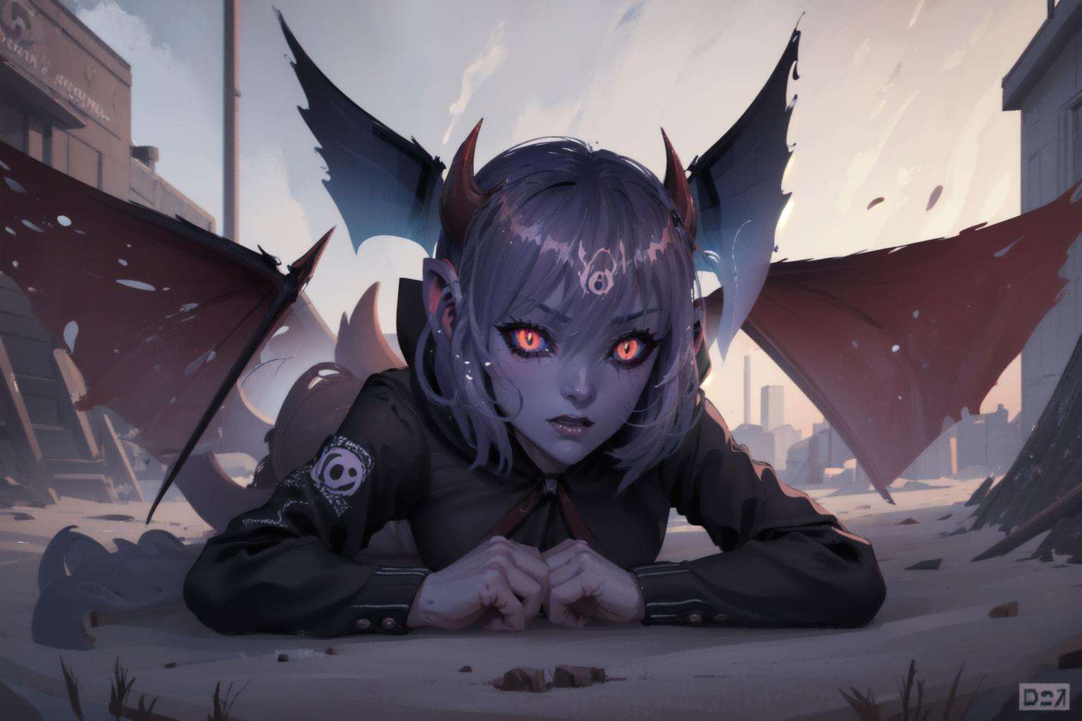 <lora:Discordchan:1> Discord-chan,(detailed face and eyes:1.3),1girl,<lyco:DemonicT:0.4>,DemonicT,sclera,(horns:1.2),(wings:1.2),colored sclera,demon wings,(demon horns:1.1),slit pupils,Ultra-detail,(highres:1.1),best quality,(masterpiece:1.3),cinematic lighting, Dark energy display pose,(on ground,bent over, full body:1.2),