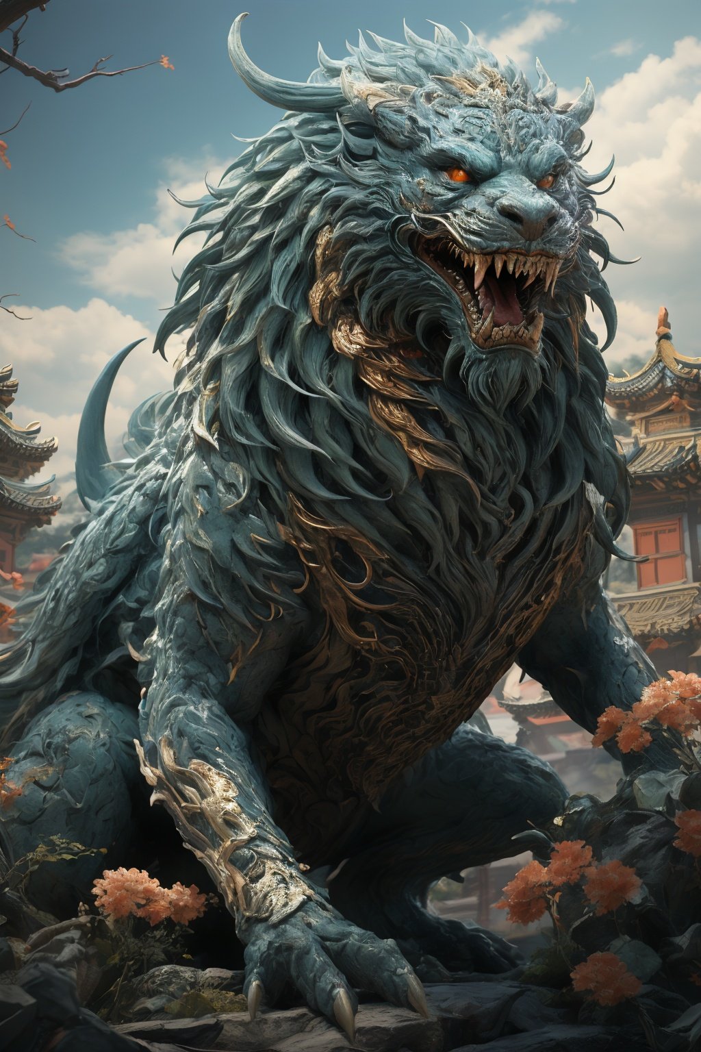 <lora:dahuangdongjing_20230717143530-000008:0.7>,dahuangdongjing,masterpiece,ultra high resolution,exquisite details,open your mouth,sharp teeth,