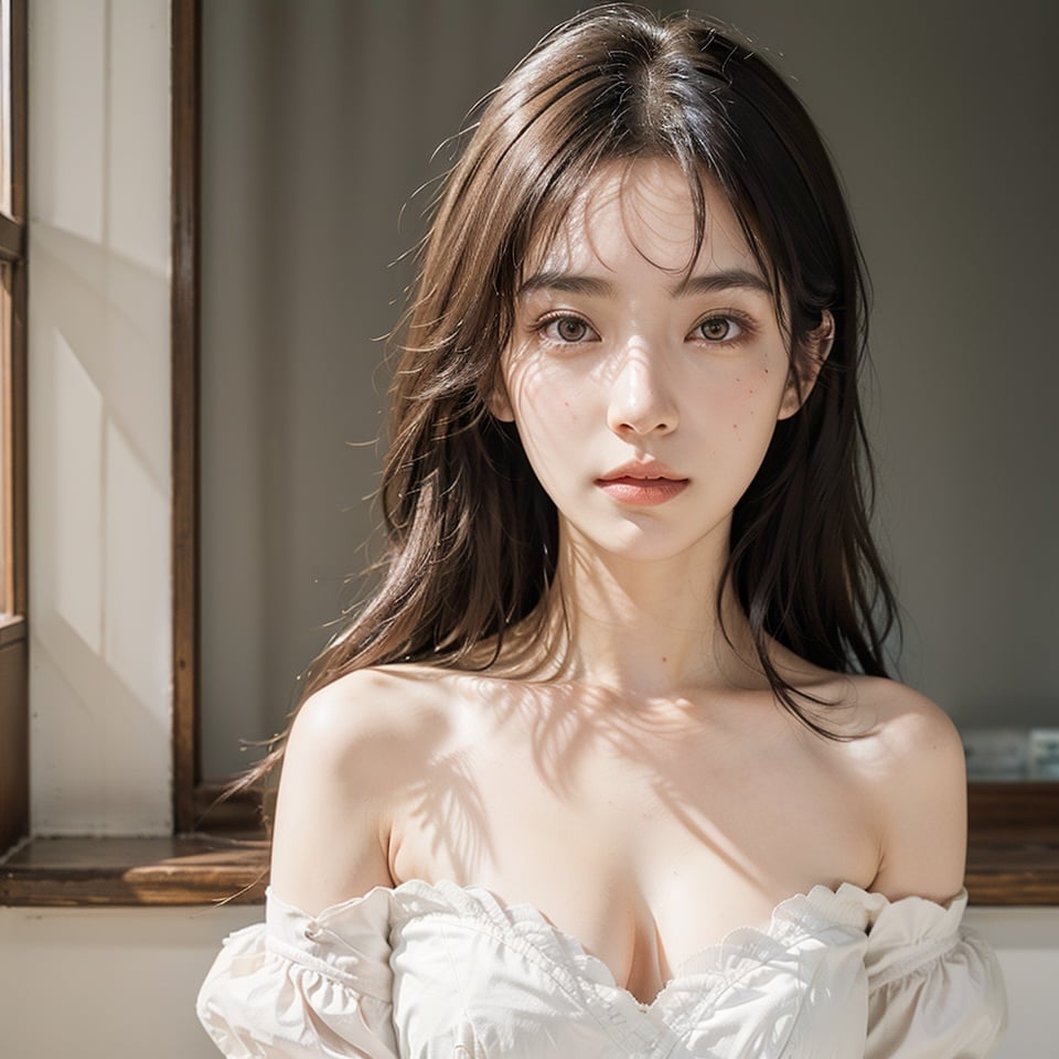 1girl,Large breasts,From below,solo,masterpiece,Best quality,very detailed eyes and face,beautiful detail eyes,official art,2k,super detailed,beautiful,highly detailed skin,realistic skin details,visible pores,clear focus,DSLR,high quality,film grain, <lora:光明圣战:0.8>