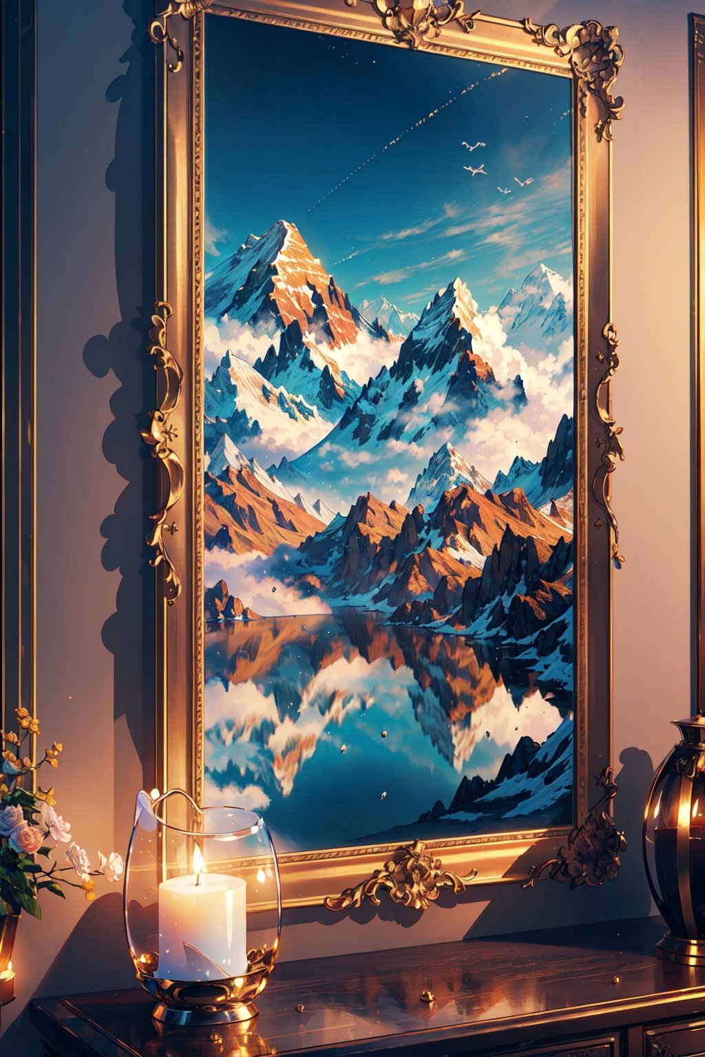 ((extremely detailed CG unity 8k wallpaper,masterpiece, best quality, ultra-detailed)),(mksks),finely detail, Depth of field (bloom),ray tracing,reflection light,floating, picture_frame,Mount Everest, Tibet, China