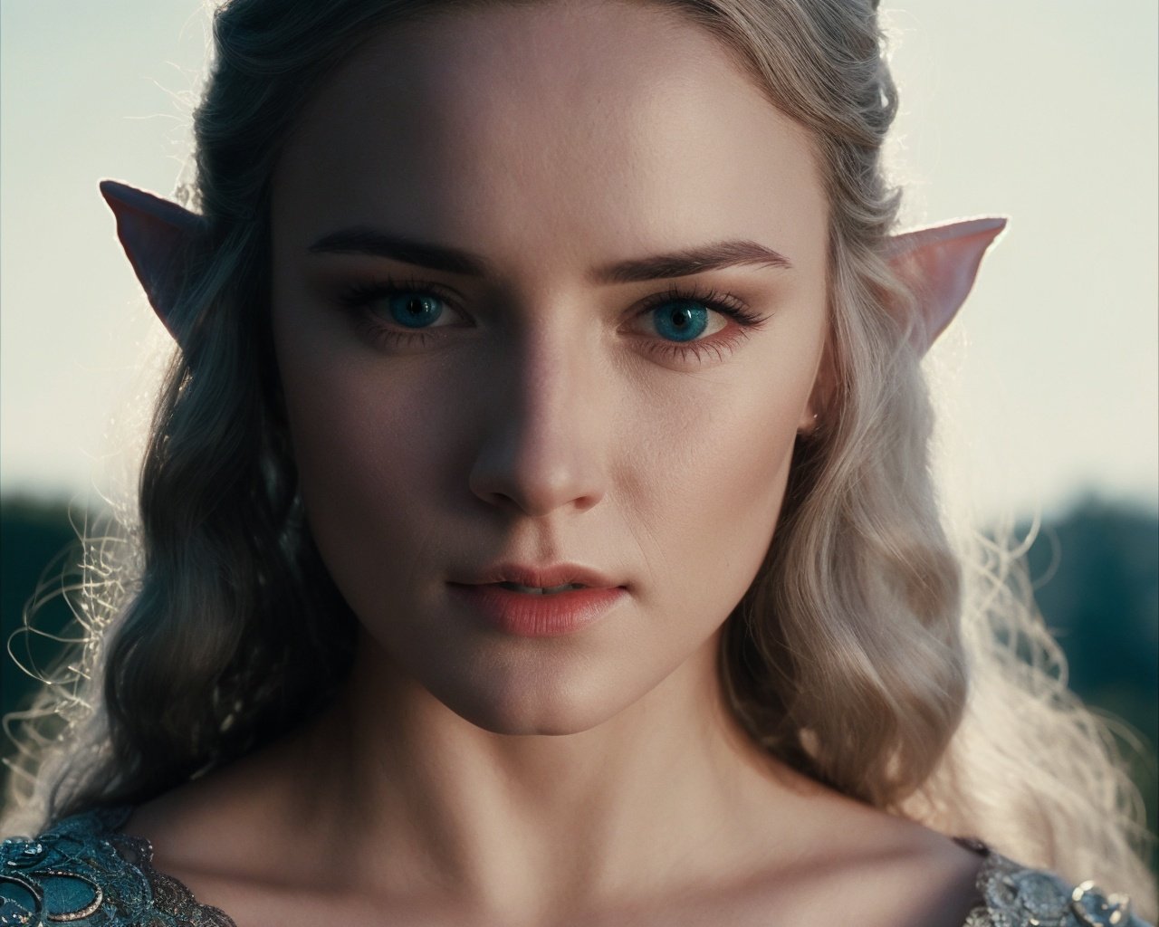 from lord of the rings  <lora:lord_of_the_rings_offset:1>, (detailed face, detailed eyes, clear skin, clear eyes), lotr, fantasy, elf, female, silver hair, looking at viewer, portrait, photography, detailed skin, realistic, photo-realistic, 8k, highly detailed, full length frame, High detail RAW color art, piercing, diffused soft lighting, shallow depth of field, sharp focus, hyperrealism, cinematic lighting, pointy ears