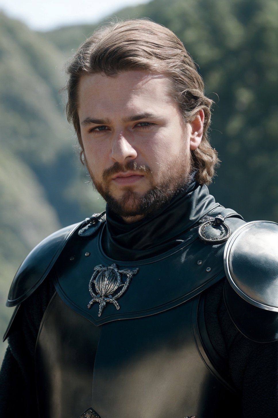 Intricately detailed portrait, professional photograph, of knight, armor, male focus, shoulder armor, facial hair, pauldrons, blurry background, chainmail, blurry, short hair, realistic, beard, upper body, solo, cape, closed mouth, breastplate, looking at viewer, grey hair, (highly detailed:1.2), (soft focus), Game of Thrones <lora:game_of_thrones_offset:1> film still, HDR, 8k resolution, film grain, blonde hair