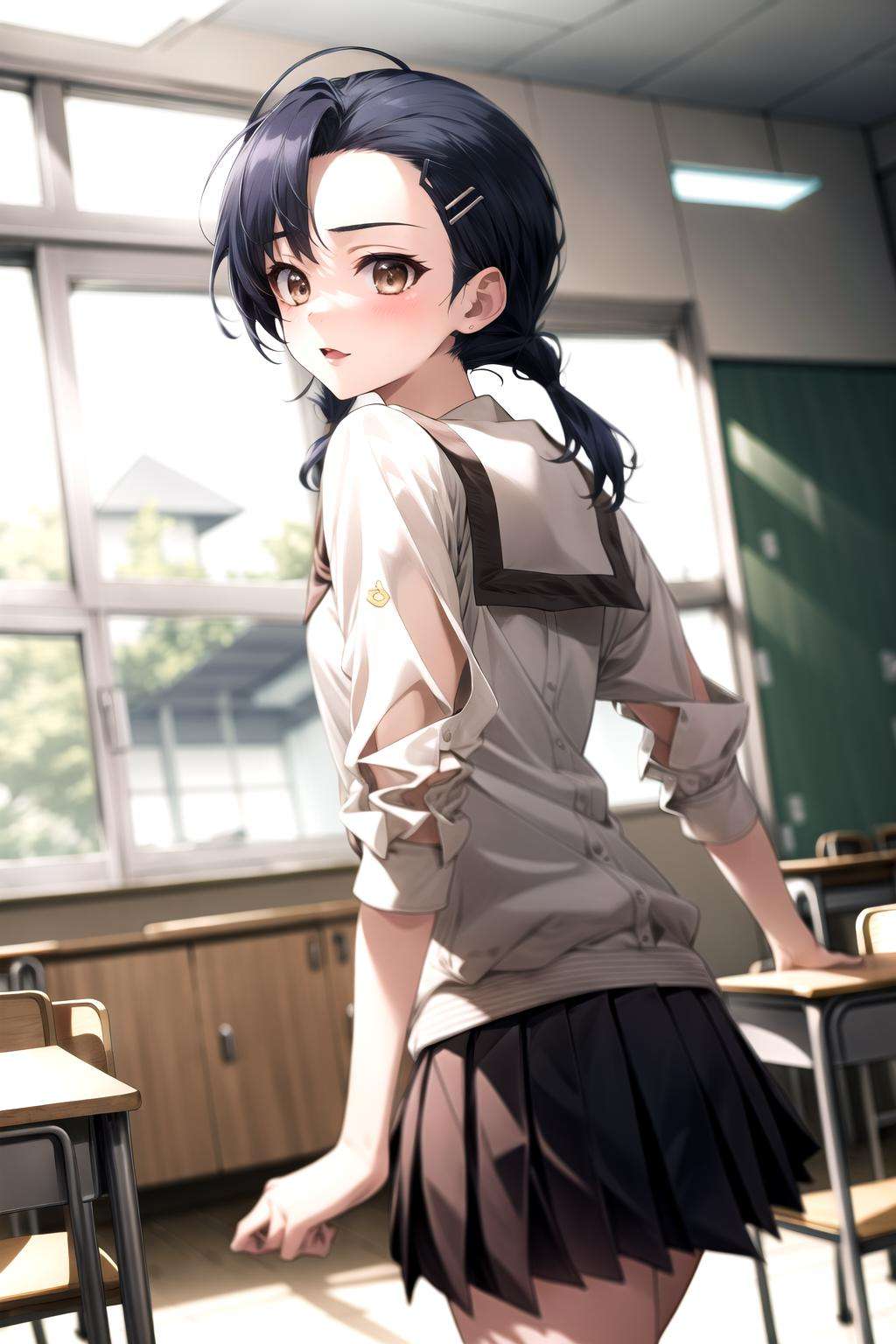 absurdres, best quality, 1girl,  <lora:KuranagaKozue-000006:1>, kuranaga kozue, school uniform, twintails, hairclip