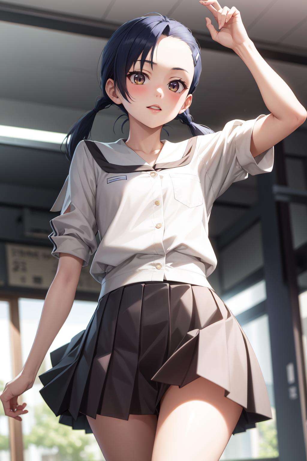 absurdres, best quality, 1girl,  <lora:KuranagaKozue-000006:1>, kuranaga kozue, school uniform, twintails, hairclip