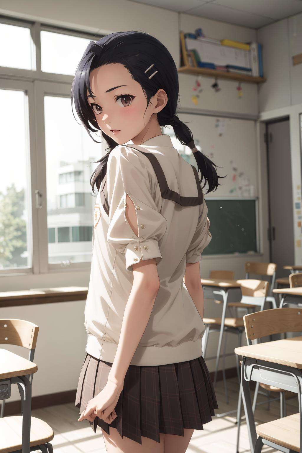 absurdres, best quality, 1girl,  <lora:KuranagaKozue-000006:1>, kuranaga kozue, school uniform, twintails, hairclip