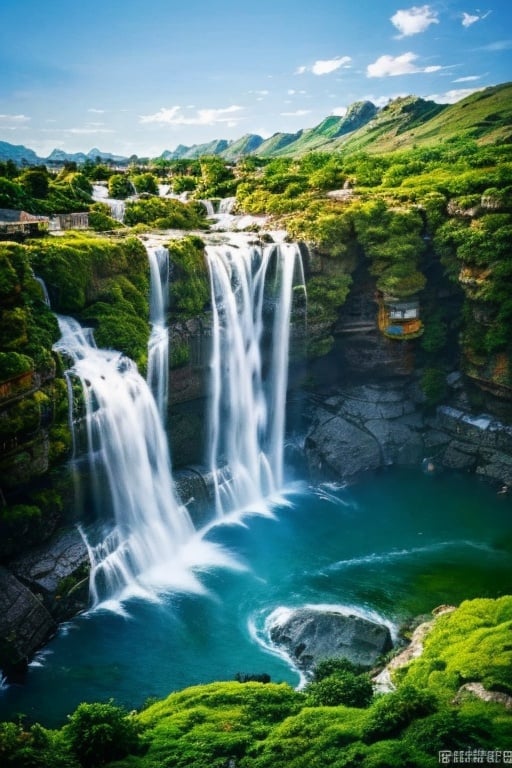 ,wdw kehuanfeng,Light,AARG_aerial-000018,bj_Fault art,east_asian_architecture, <lora:waterfall:1>waterfal