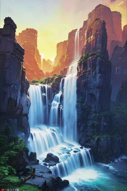 ,wdw kehuanfeng,Light,AARG_aerial-000018,bj_Fault art,east_asian_architecture, <lora:waterfall:0.8>waterfal